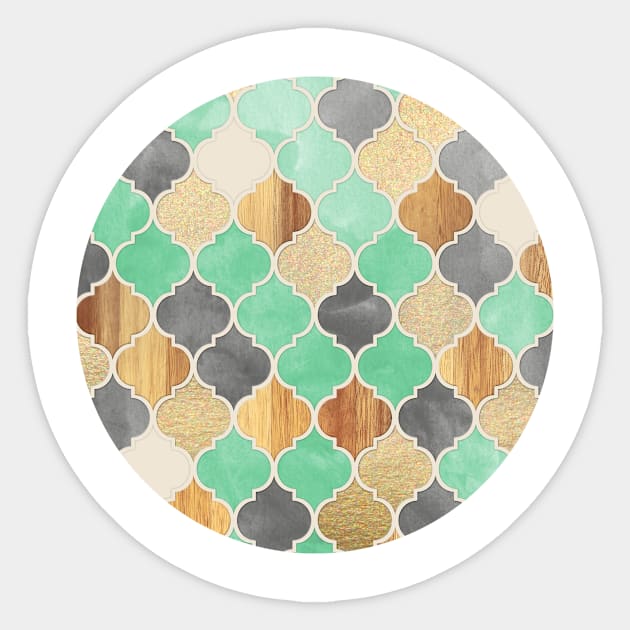 Charcoal, Mint, Wood & Gold Moroccan Pattern Sticker by micklyn